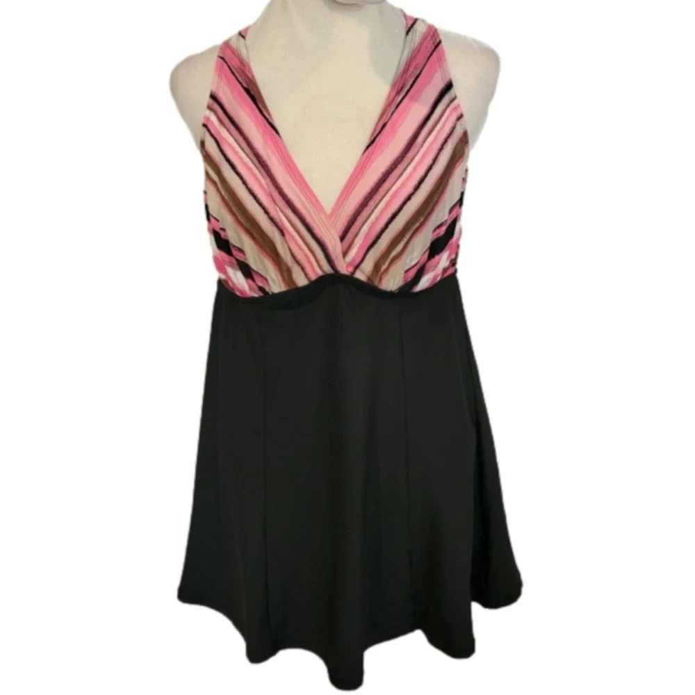 SUIT Yourself Swim Dress Black With Striped Cross Top Size 10